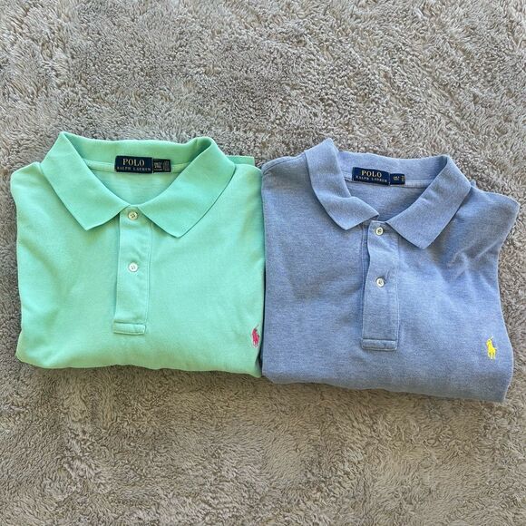 Polo Ralph Lauren Men’s Polo Shirt Short Sleeve 3XLT Tall Blue Green Lot of Two - Picture 1 of 11